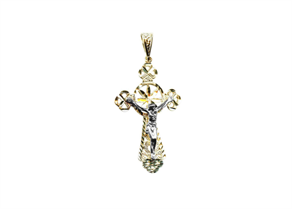 Two Tone Plated Filigree Crucifix Cross Pendant